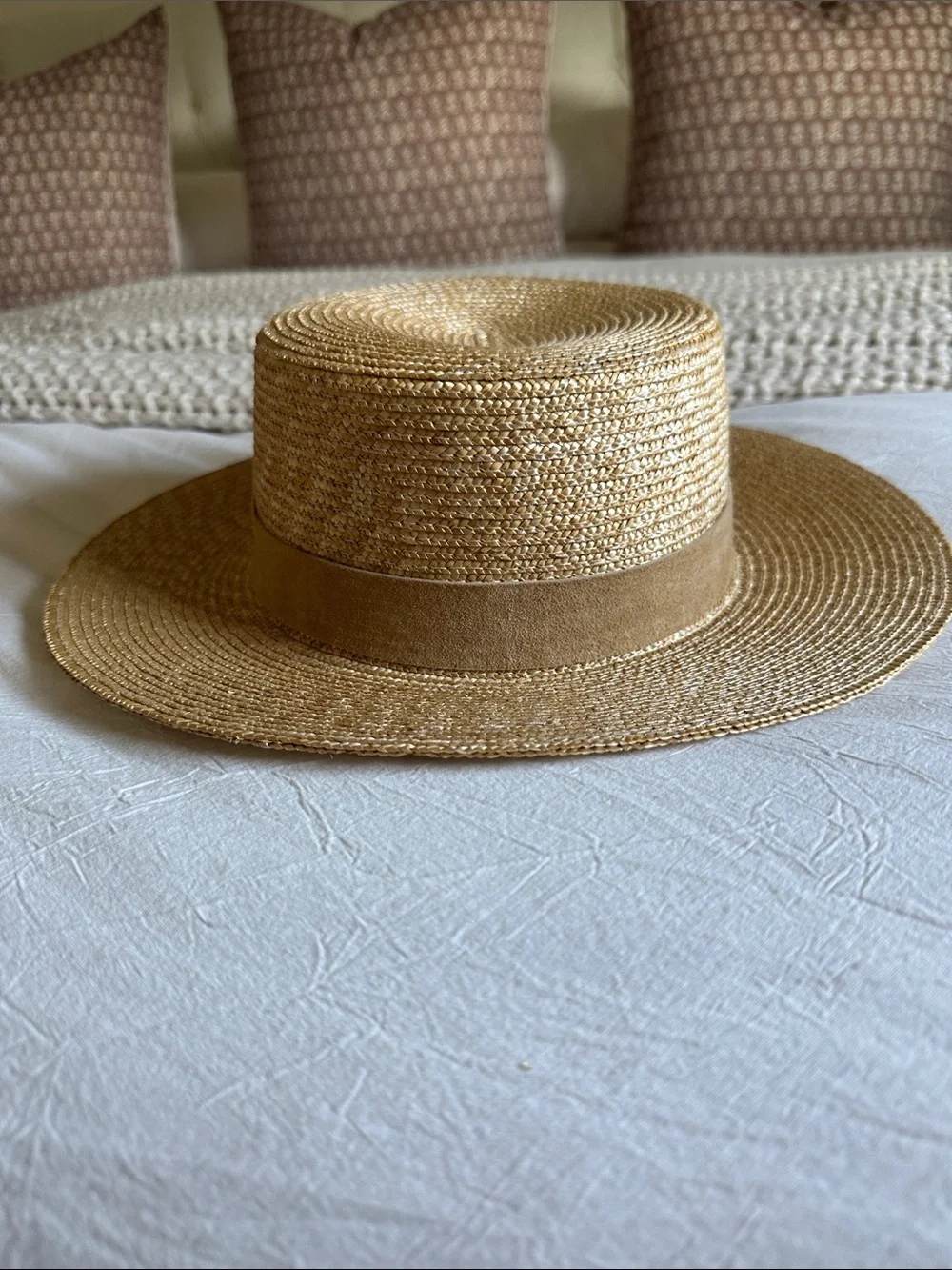 Lack Of Color Straw Boater Hat in Natural Tan